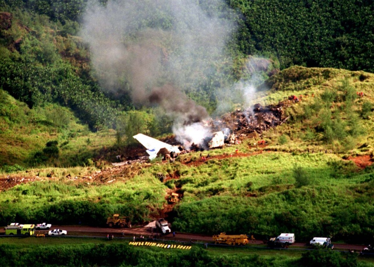 A U.S. Navy aerial photograph of the Flight 801 crash site on Guam.