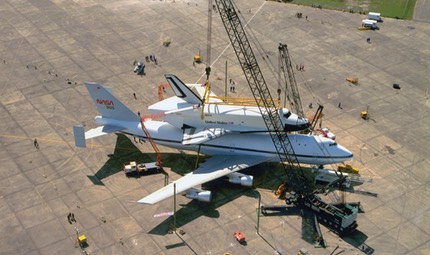 Space Shuttle Carrier loading the Enterprise