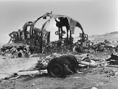 KLM 747 wreckage on the runway at Los Rodeos after the Tenerife collision.